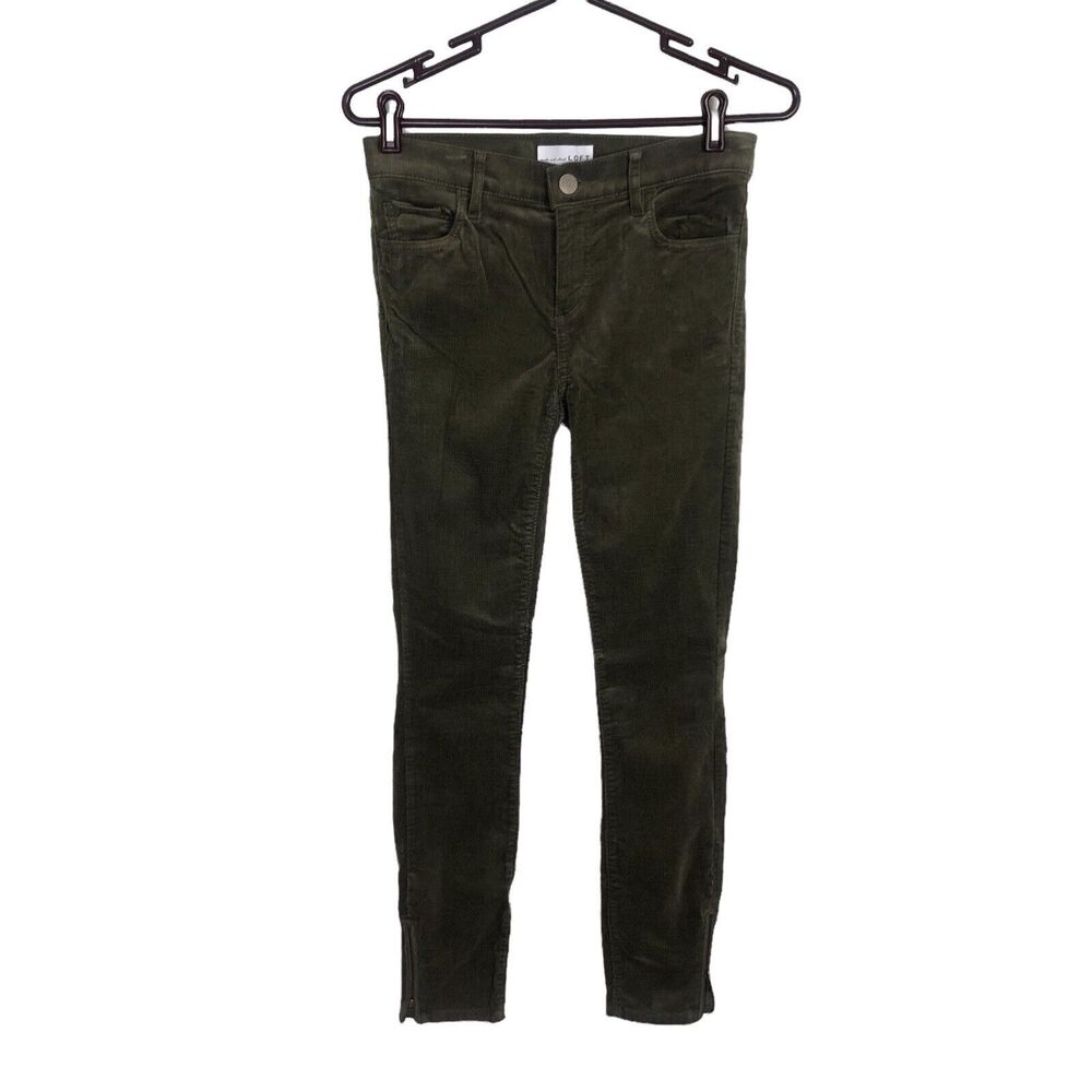 Loft Modern Skinny Green Corduroy Pants Women's 25/0 Zipper Ankle